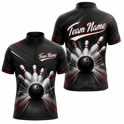 Bowling Ball Strike Burst Sport Custom Bowling Polo Shirt Jersey Zip 1 4 Collar