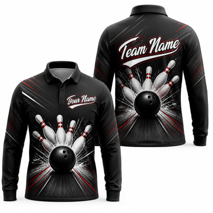 Bowling Ball Strike Burst Sport Custom Bowling Polo Shirt Long Sleeve Polo
