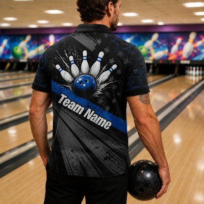 Bowling Ball Strike Burst Sport Personalized Bowling Polo Shirt Back View