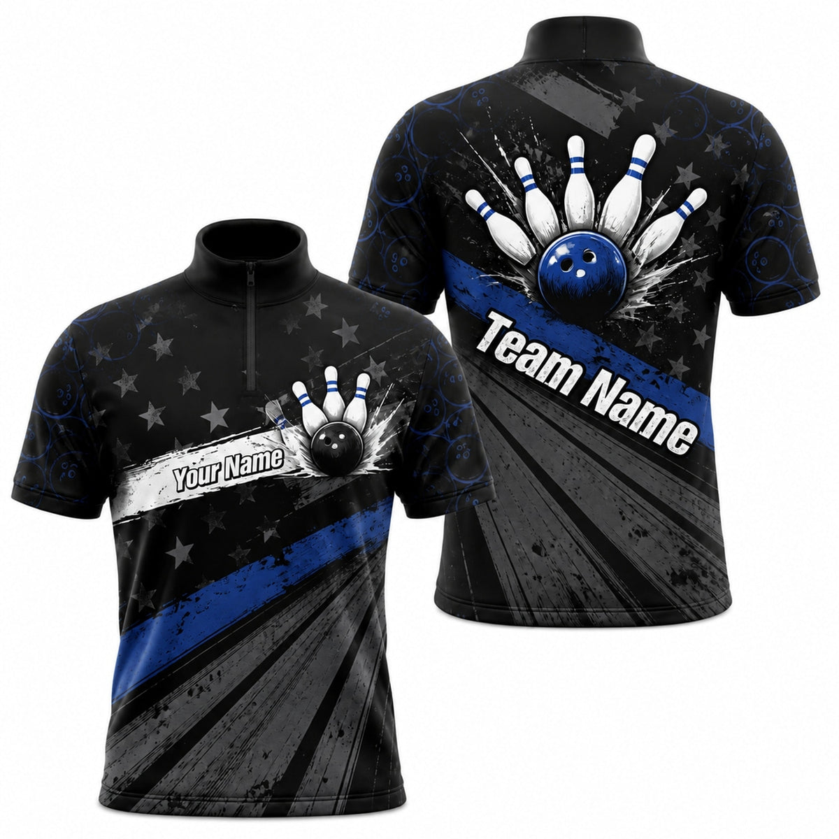 Bowling Ball Strike Burst Sport Personalized Bowling Polo Shirt Jersey Zip 1 4 Collar