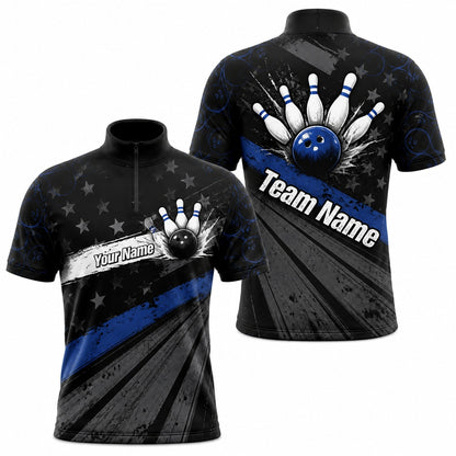 Bowling Ball Strike Burst Sport Personalized Bowling Polo Shirt Jersey Zip 1 4 Collar