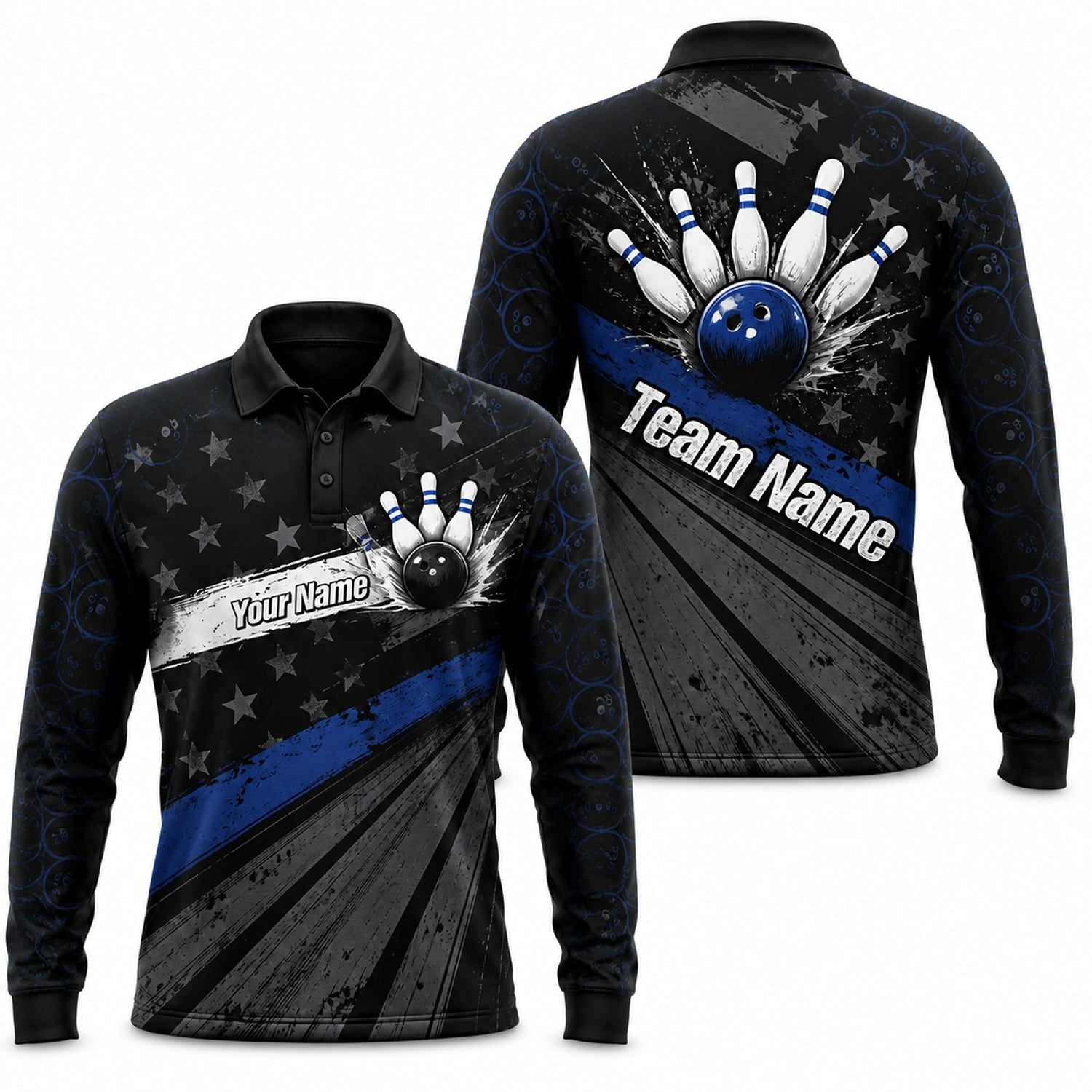 Bowling Ball Strike Burst Sport Personalized Bowling Polo Shirt Long Sleeve Polo