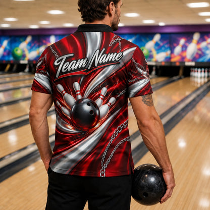 Bowling Ball Strike Chains Personalized Bowling Polo Shirt Back View