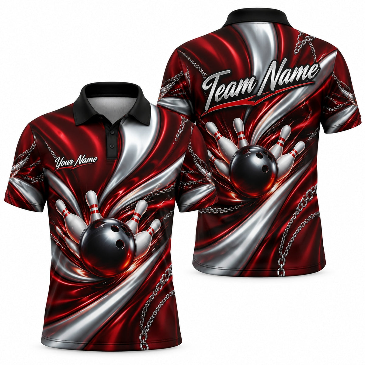 Bowling Ball Strike Chains Personalized Bowling Polo Shirt