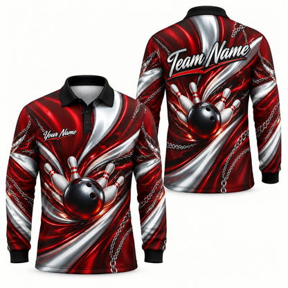 Bowling Ball Strike Chains Personalized Bowling Polo Shirt Long Sleeve Polo