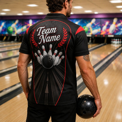 Bowling Ball Strike Crest Sport Personalized Bowling Polo Shirt Back View