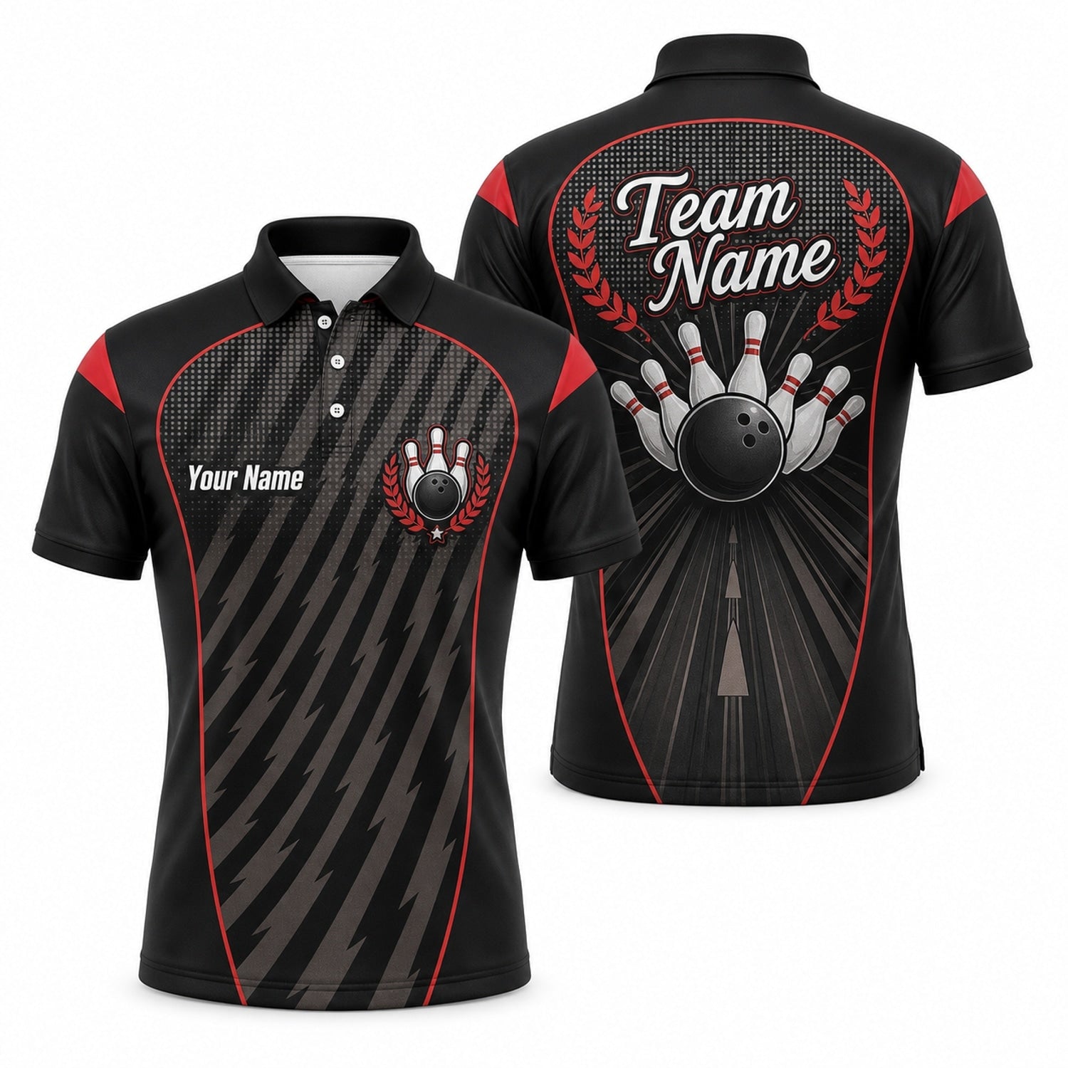 Bowling Ball Strike Crest Sport Personalized Bowling Polo Shirt