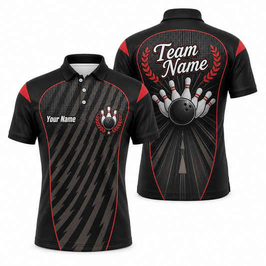 Bowling Ball Strike Crest Sport Personalized Bowling Polo Shirt