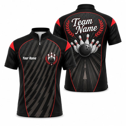 Bowling Ball Strike Crest Sport Personalized Bowling Polo Shirt Jersey Zip 1 4 Collar