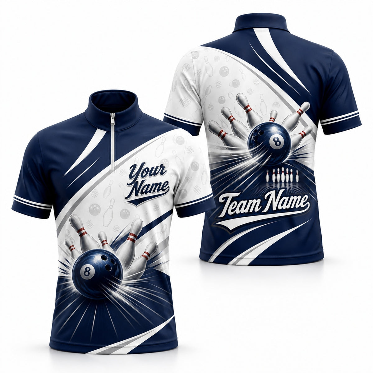Bowling Ball Strike Custom Bowling Polo Shirt Jersey Zip 1 4 Collar