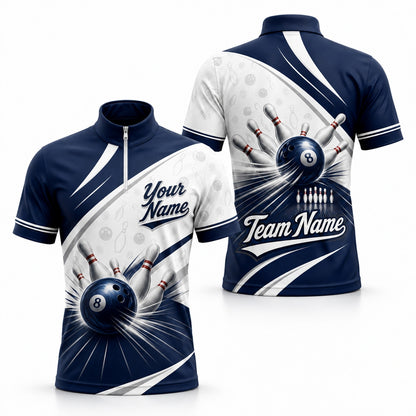 Bowling Ball Strike Custom Bowling Polo Shirt Jersey Zip 1 4 Collar