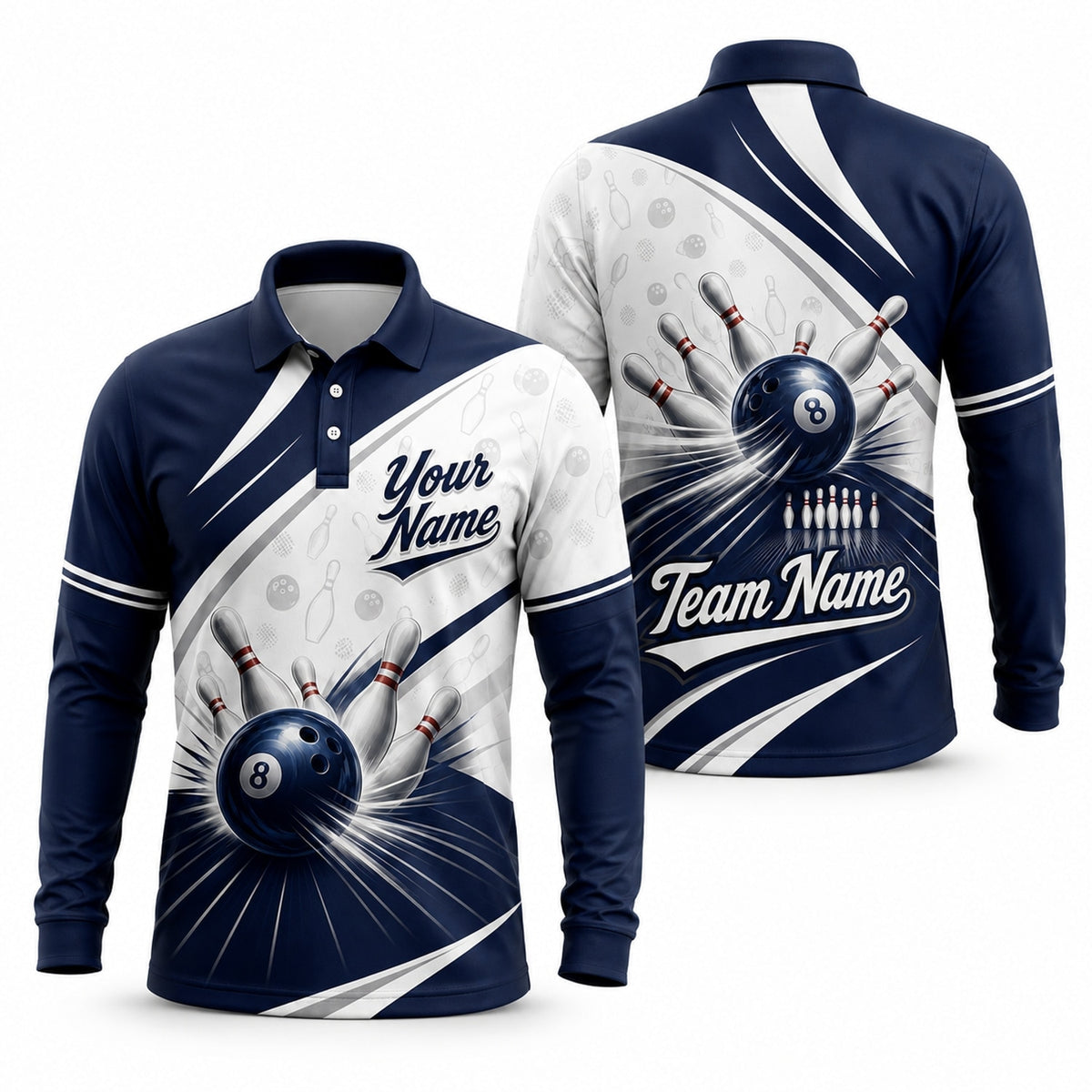Bowling Ball Strike Custom Bowling Polo Shirt Long Sleeve Polo