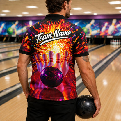 Bowling Ball Strike Explosion Graphic Custom Bowling Polo Shirt Back View