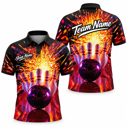 Bowling Ball Strike Explosion Graphic Custom Bowling Polo Shirt