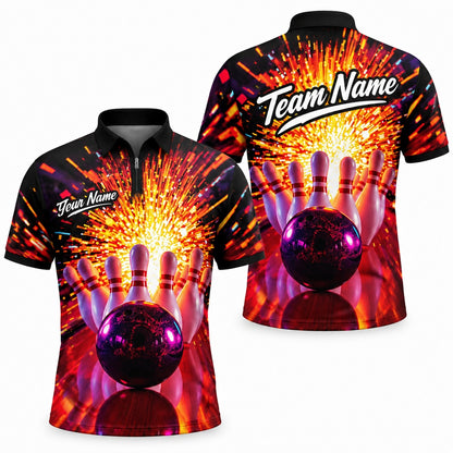 Bowling Ball Strike Explosion Graphic Custom Bowling Polo Shirt Jersey Zip 1 4 Collar