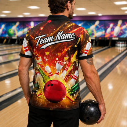 Bowling Ball Strike Explosion Sport Custom Bowling Polo Shirt Back View