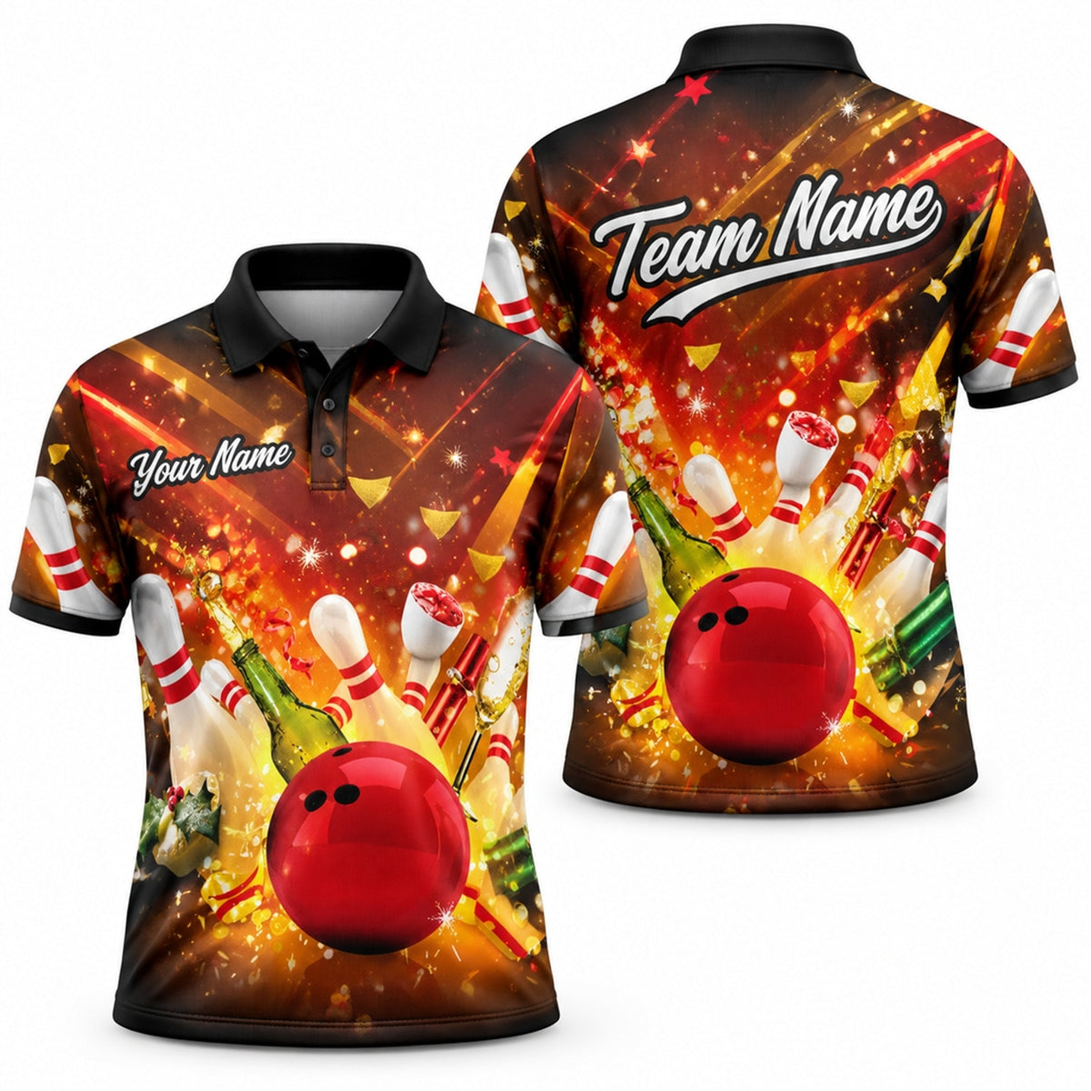 Bowling Ball Strike Explosion Sport Custom Bowling Polo Shirt