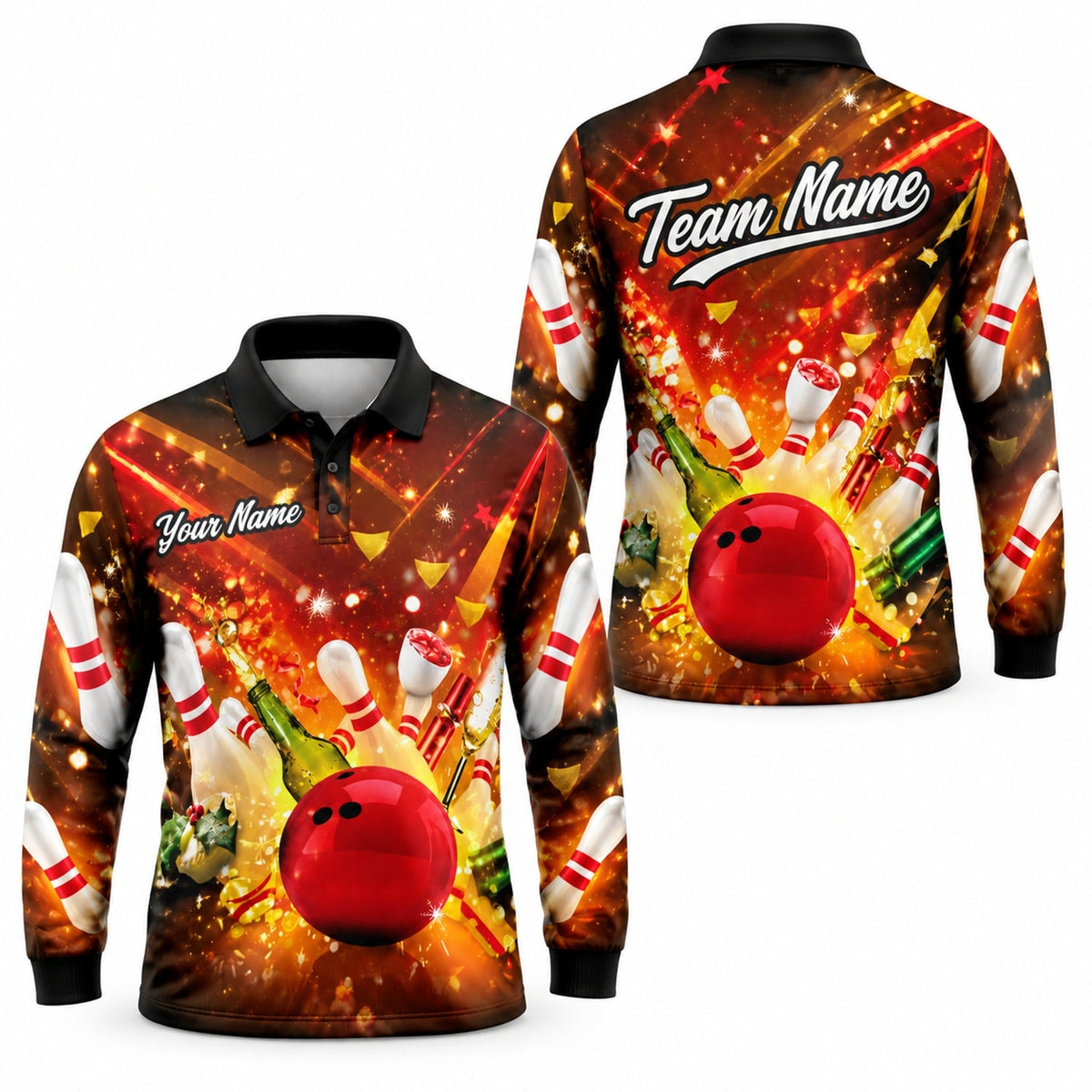 Bowling Ball Strike Explosion Sport Custom Bowling Polo Shirt Long Sleeve Polo