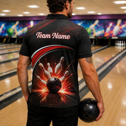 Bowling Ball Strike Explosion Sport Personalized Bowling Polo Shirt Back View