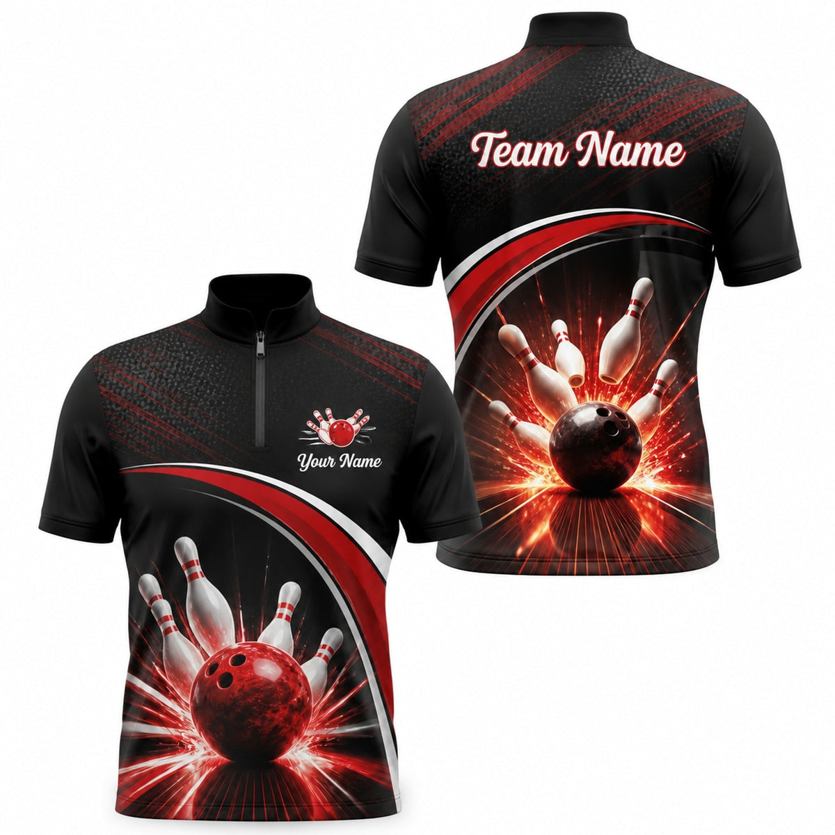 Bowling Ball Strike Explosion Sport Personalized Bowling Polo Shirt Jersey Zip 1 4 Collar
