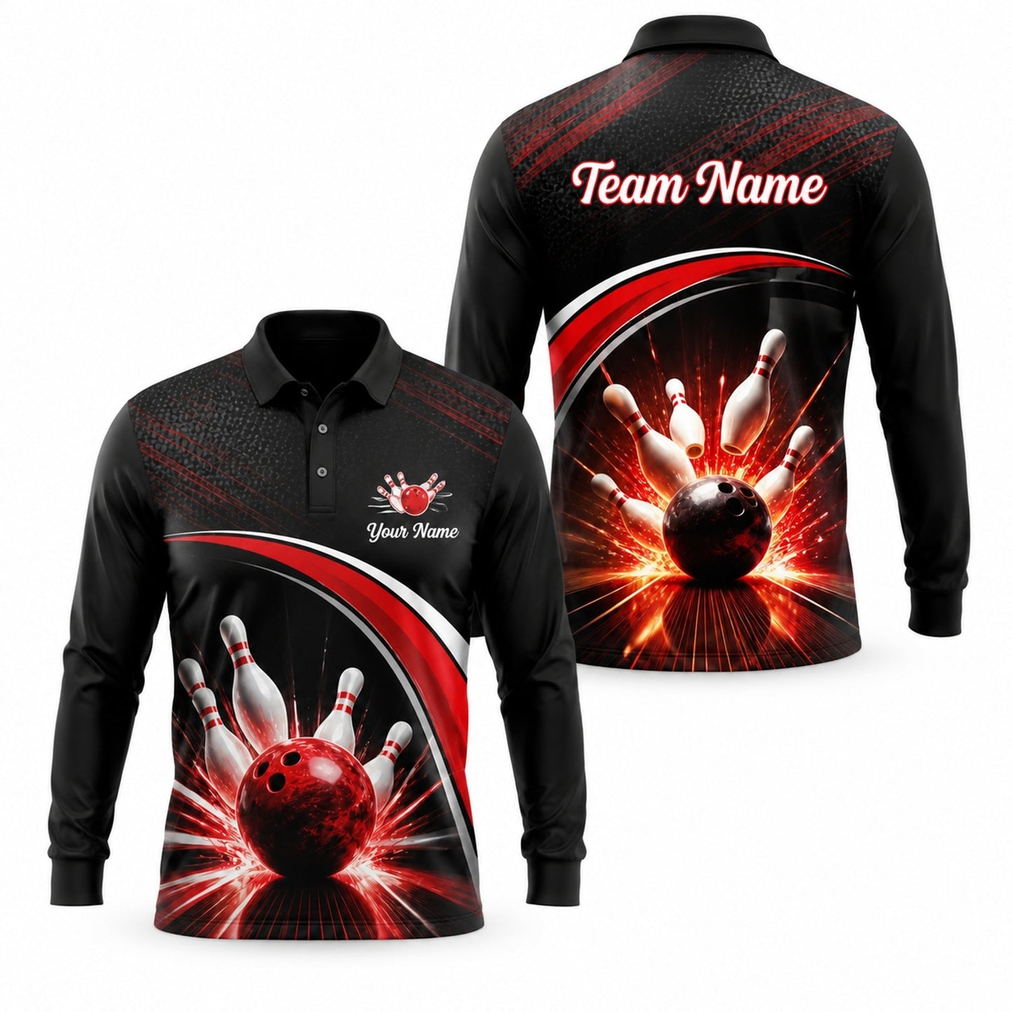 Bowling Ball Strike Explosion Sport Personalized Bowling Polo Shirt Long Sleeve Polo