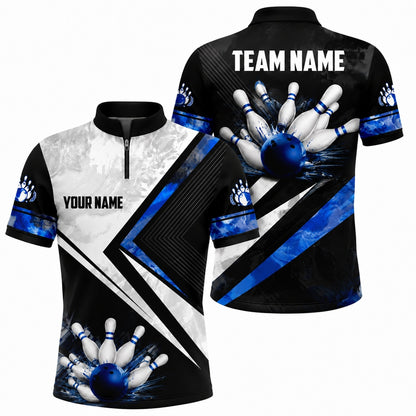 Bowling Ball Strike Graphic Custom Bowling Polo Shirt Jersey Zip 1 4 Collar
