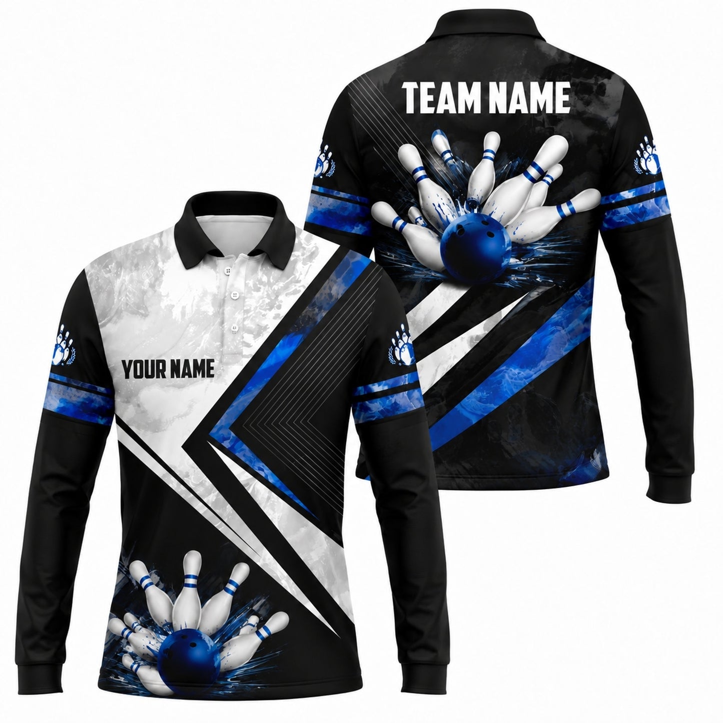 Bowling Ball Strike Graphic Custom Bowling Polo Shirt Long Sleeve Polo