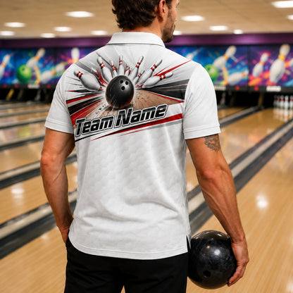 Bowling Ball Strike Graphic Personalized Bowling Polo Shirt Back View