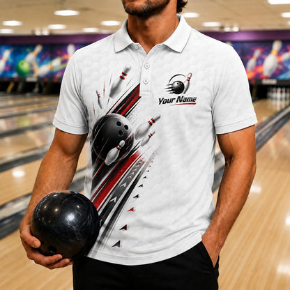 Bowling Ball Strike Graphic Personalized Bowling Polo Shirt Front View