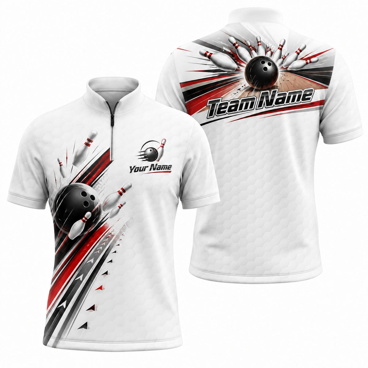 Bowling Ball Strike Graphic Personalized Bowling Polo Shirt Jersey Zip 1 4 Collar
