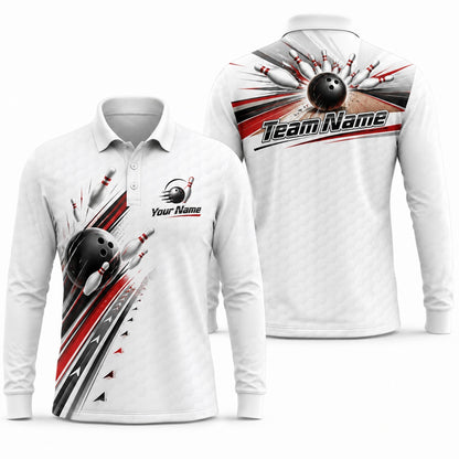Bowling Ball Strike Graphic Personalized Bowling Polo Shirt Long Sleeve Polo