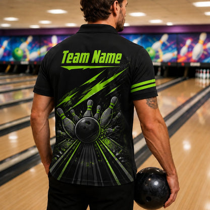 Bowling Ball Strike Lightning Custom Bowling Polo Shirt Back View