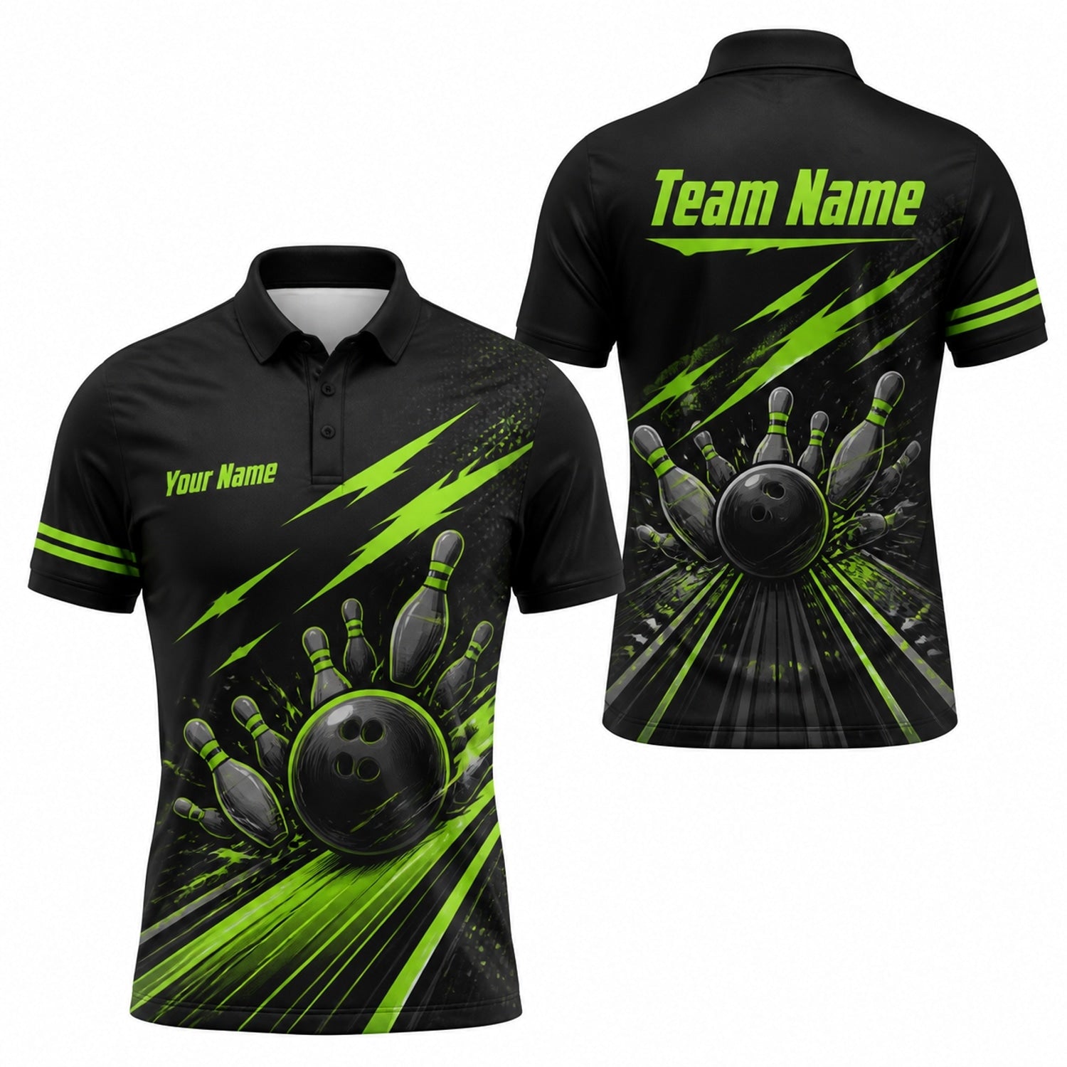 Bowling Ball Strike Lightning Custom Bowling Polo Shirt