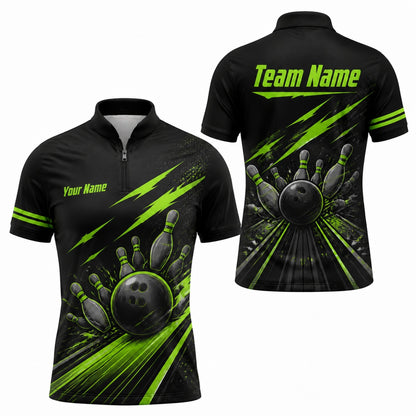 Bowling Ball Strike Lightning Custom Bowling Polo Shirt Jersey Zip 1 4 Collar