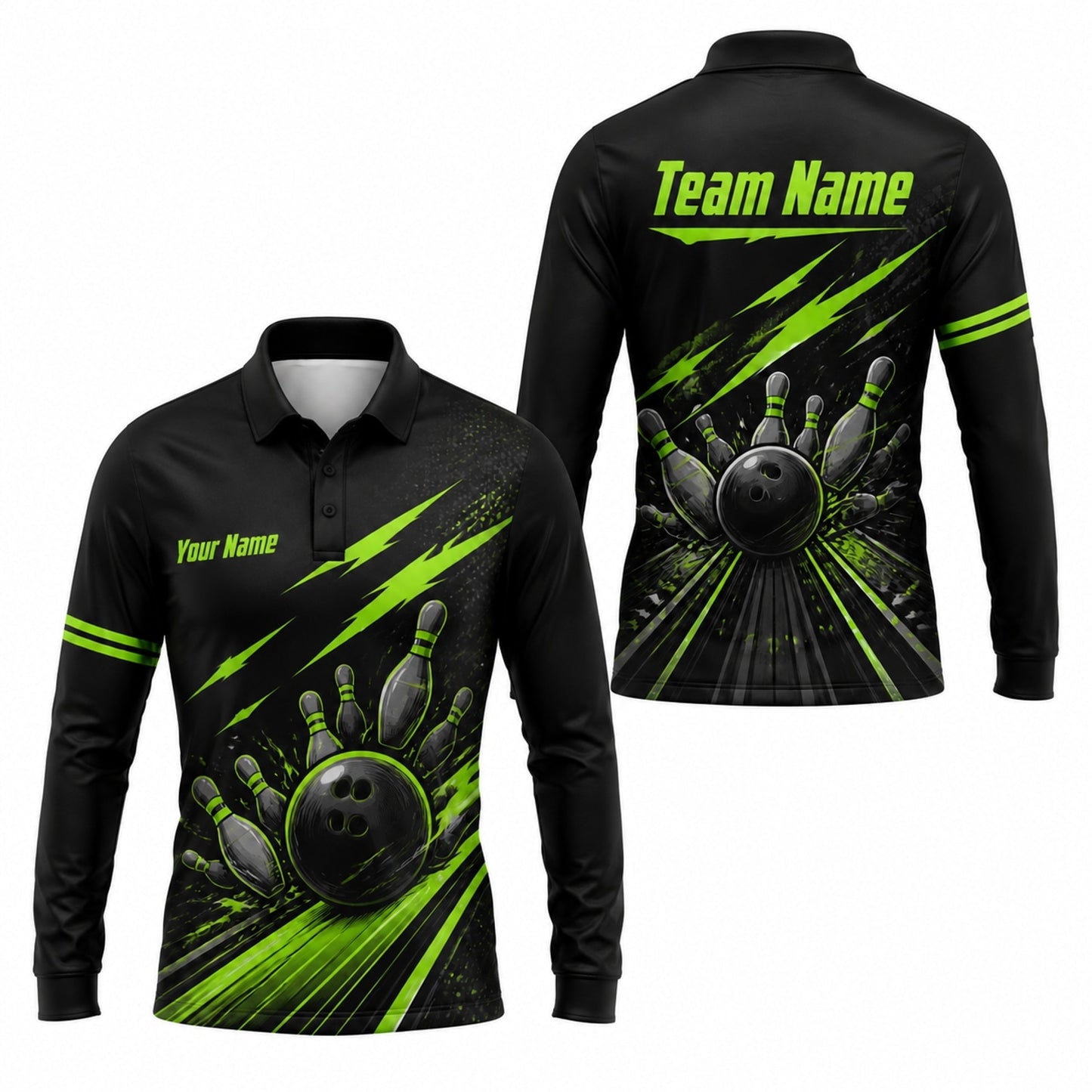 Bowling Ball Strike Lightning Custom Bowling Polo Shirt Long Sleeve Polo