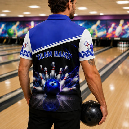 Bowling Ball Strike Lightning Personalized Bowling Polo Shirt Back View