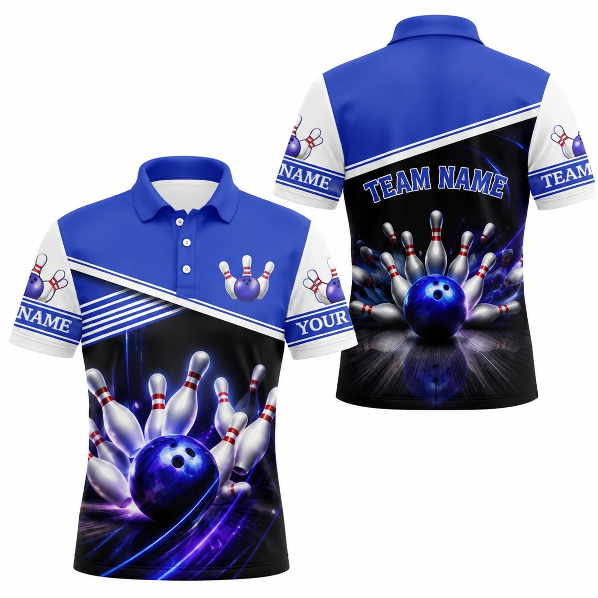 Bowling Ball Strike Lightning Personalized Bowling Polo Shirt