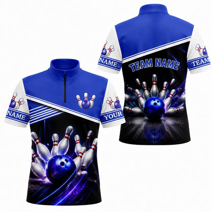 Bowling Ball Strike Lightning Personalized Bowling Polo Shirt Jersey Zip 1 4 Collar