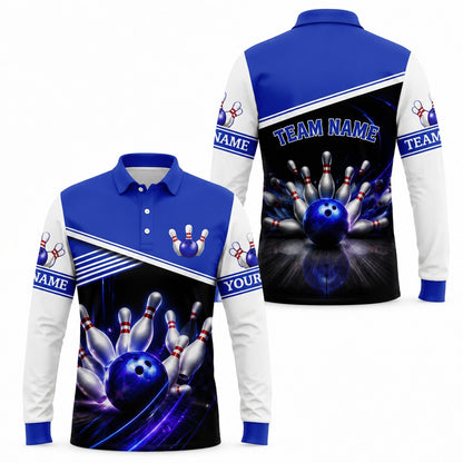 Bowling Ball Strike Lightning Personalized Bowling Polo Shirt Long Sleeve Polo