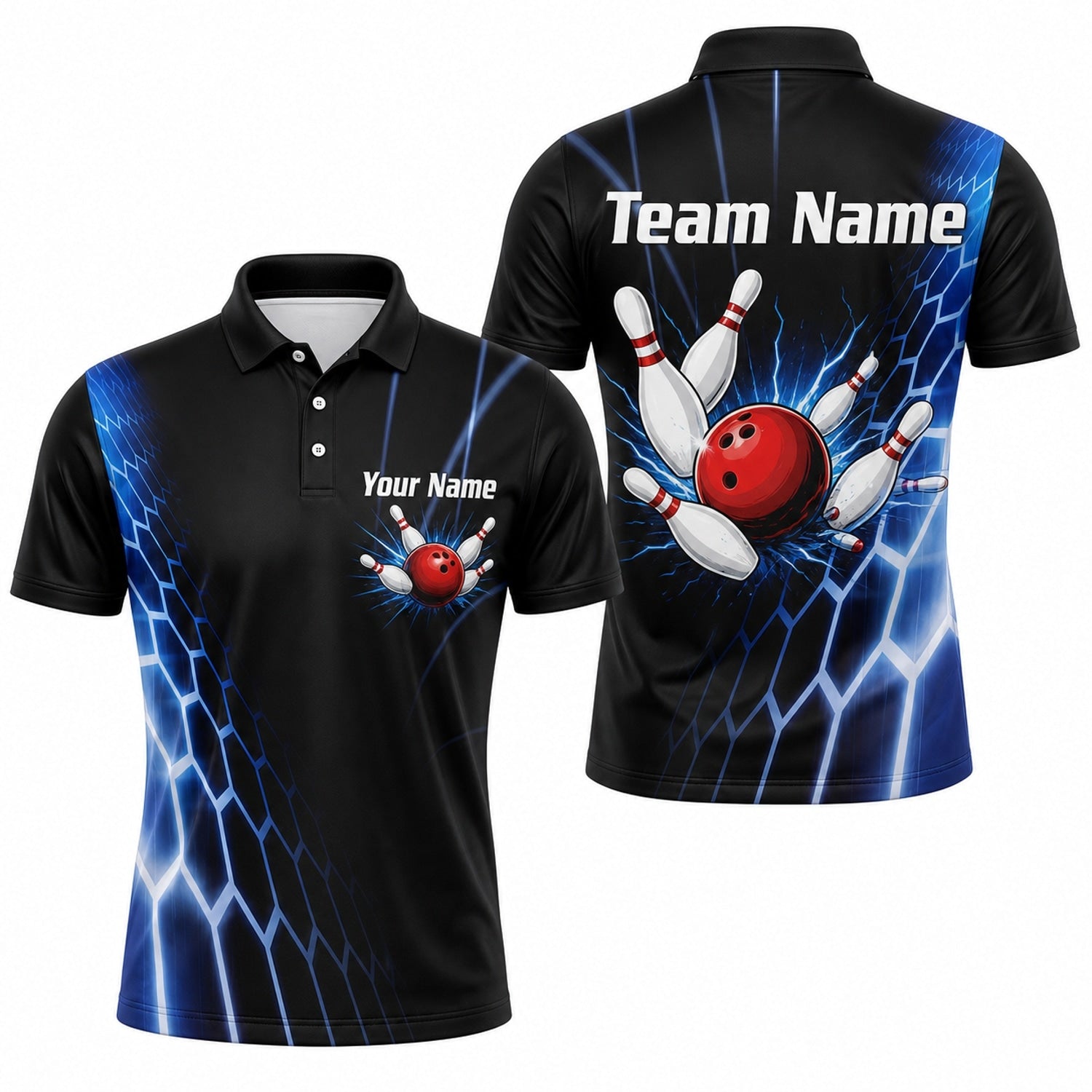Bowling Ball Strike Lightning Sport Custom Bowling Polo Shirt