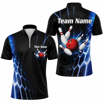 Bowling Ball Strike Lightning Sport Custom Bowling Polo Shirt Jersey Zip 1 4 Collar