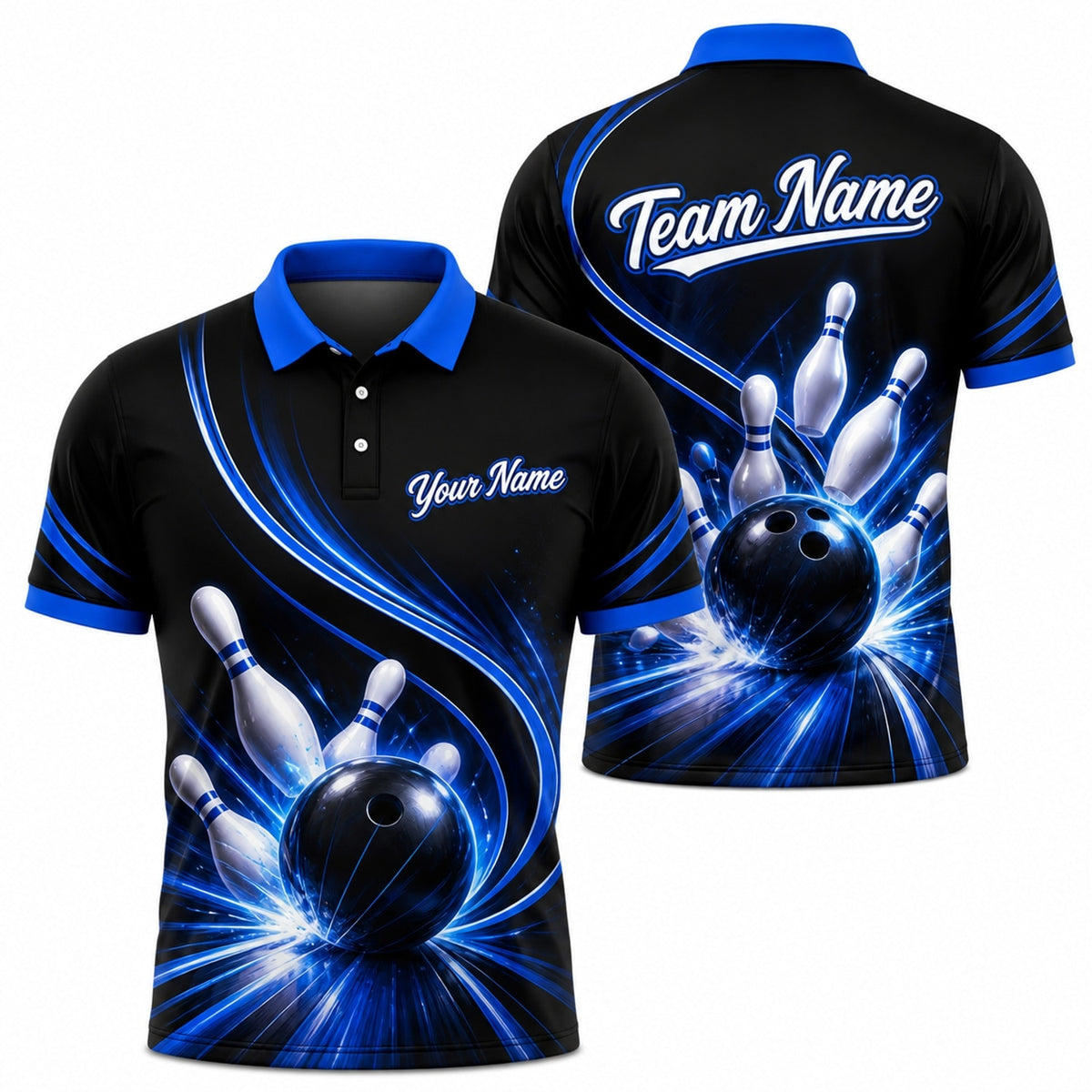 Bowling Ball Strike Lightning Sport Personalized Bowling Polo Shirt