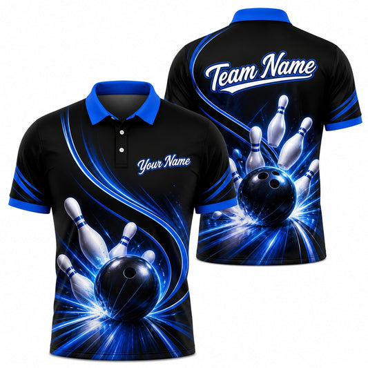 Bowling Ball Strike Lightning Sport Personalized Bowling Polo Shirt