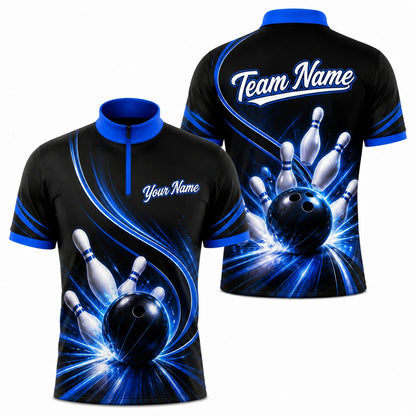 Bowling Ball Strike Lightning Sport Personalized Bowling Polo Shirt Jersey Zip 1 4 Collar