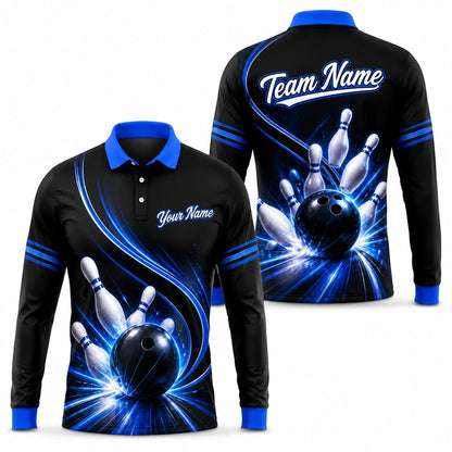 Bowling Ball Strike Lightning Sport Personalized Bowling Polo Shirt Long Sleeve Polo