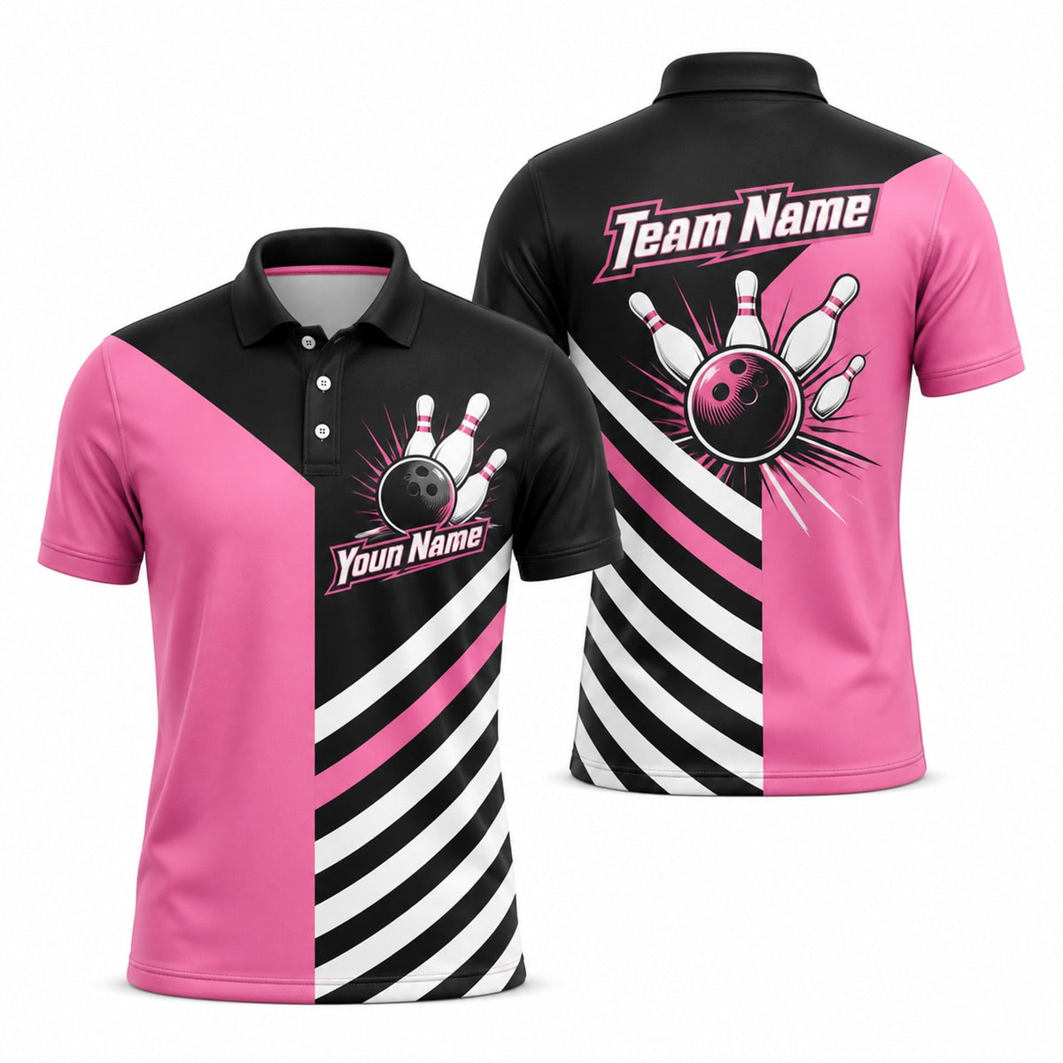 Bowling Ball Strike Modern Personalized Bowling Polo Shirt