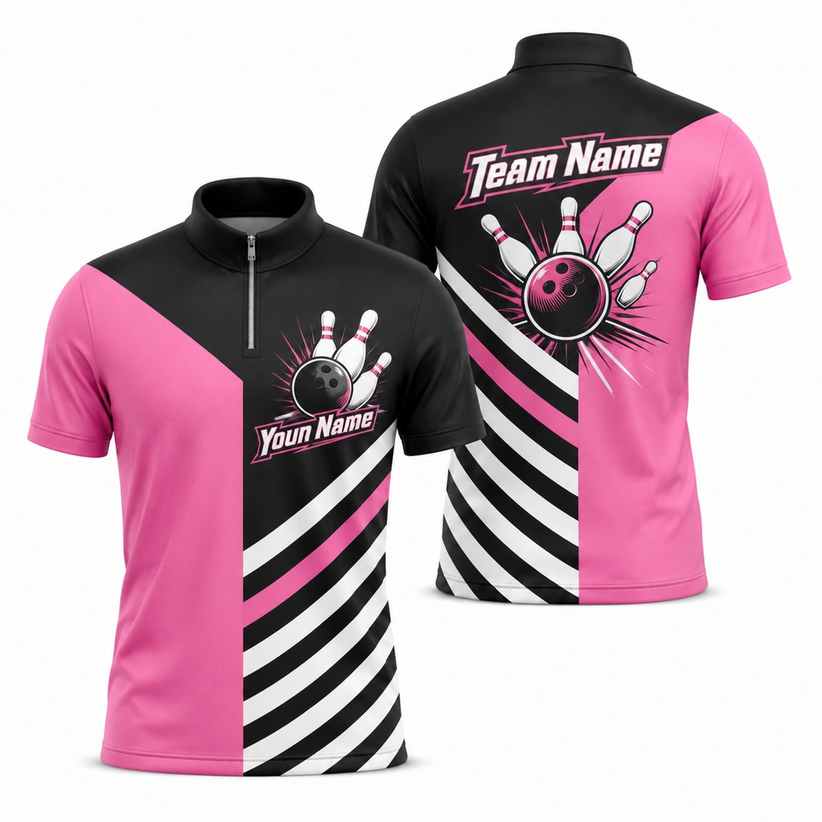Bowling Ball Strike Modern Personalized Bowling Polo Shirt Jersey Zip 1 4 Collar