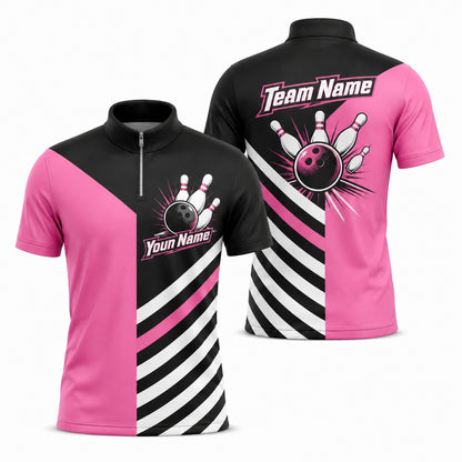 Bowling Ball Strike Modern Personalized Bowling Polo Shirt Jersey Zip 1 4 Collar