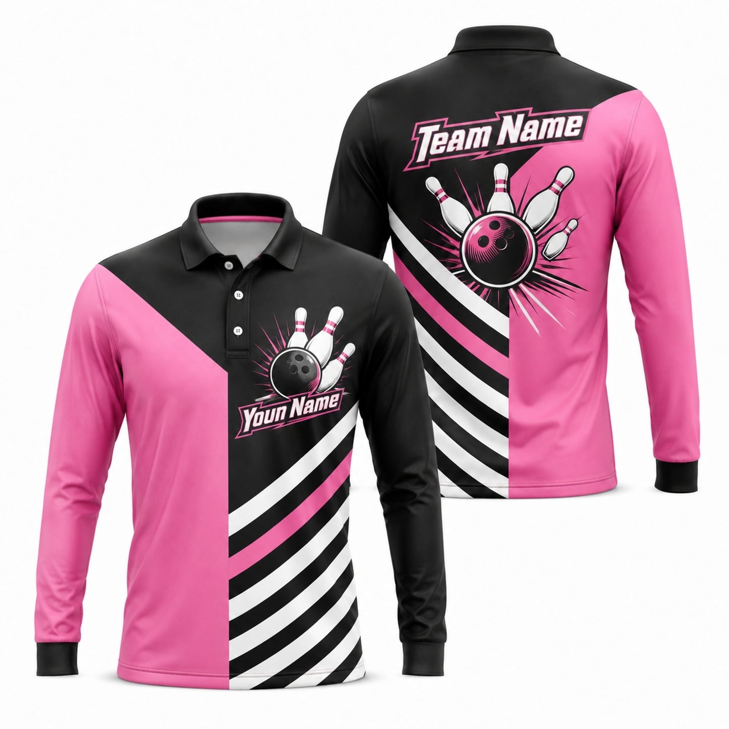 Bowling Ball Strike Modern Personalized Bowling Polo Shirt Long Sleeve Polo