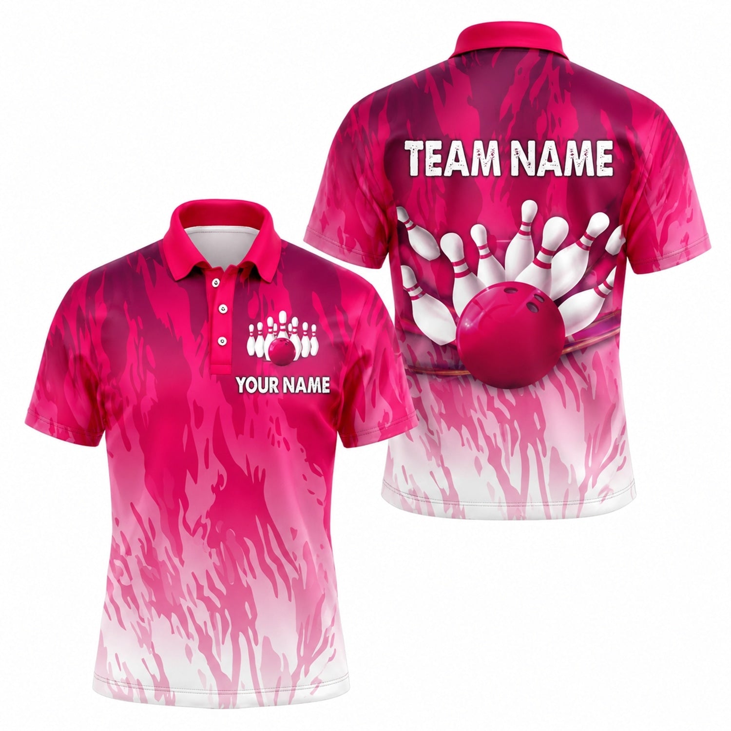 Bowling Ball Strike Pins Graphic Personalized Bowling Polo Shirt